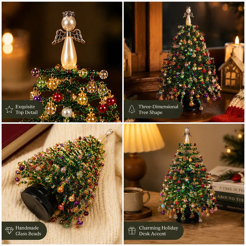 Elegant Beaded Mini Christmas Tree – Collector's Holiday Decor Set, Tabletop 🎄