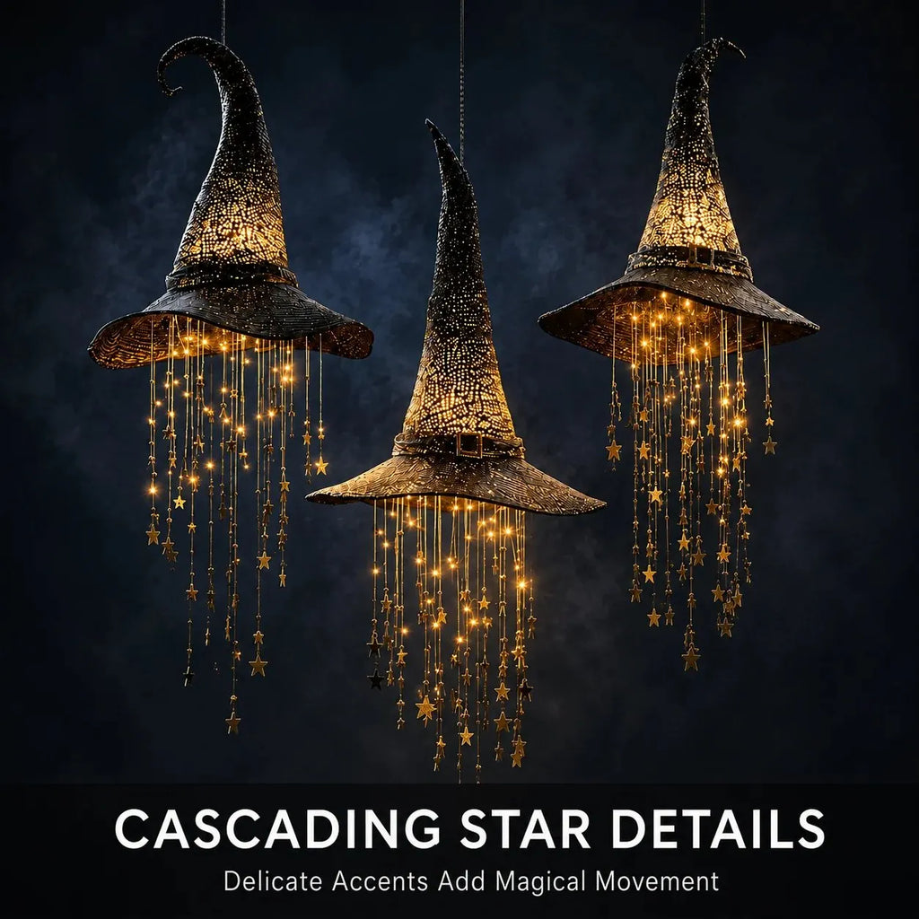 Lighted Witch Hat Hanging Star Chime — Halloween LED Decor