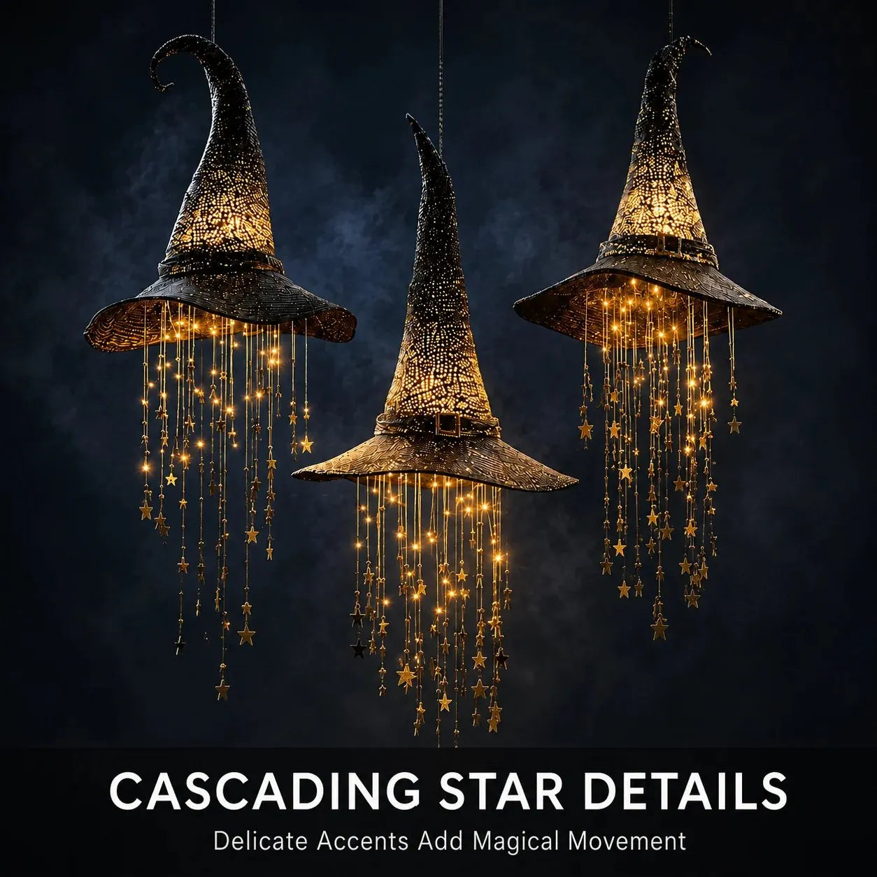 Lighted Witch Hat Hanging Star Chime — Halloween LED Decor