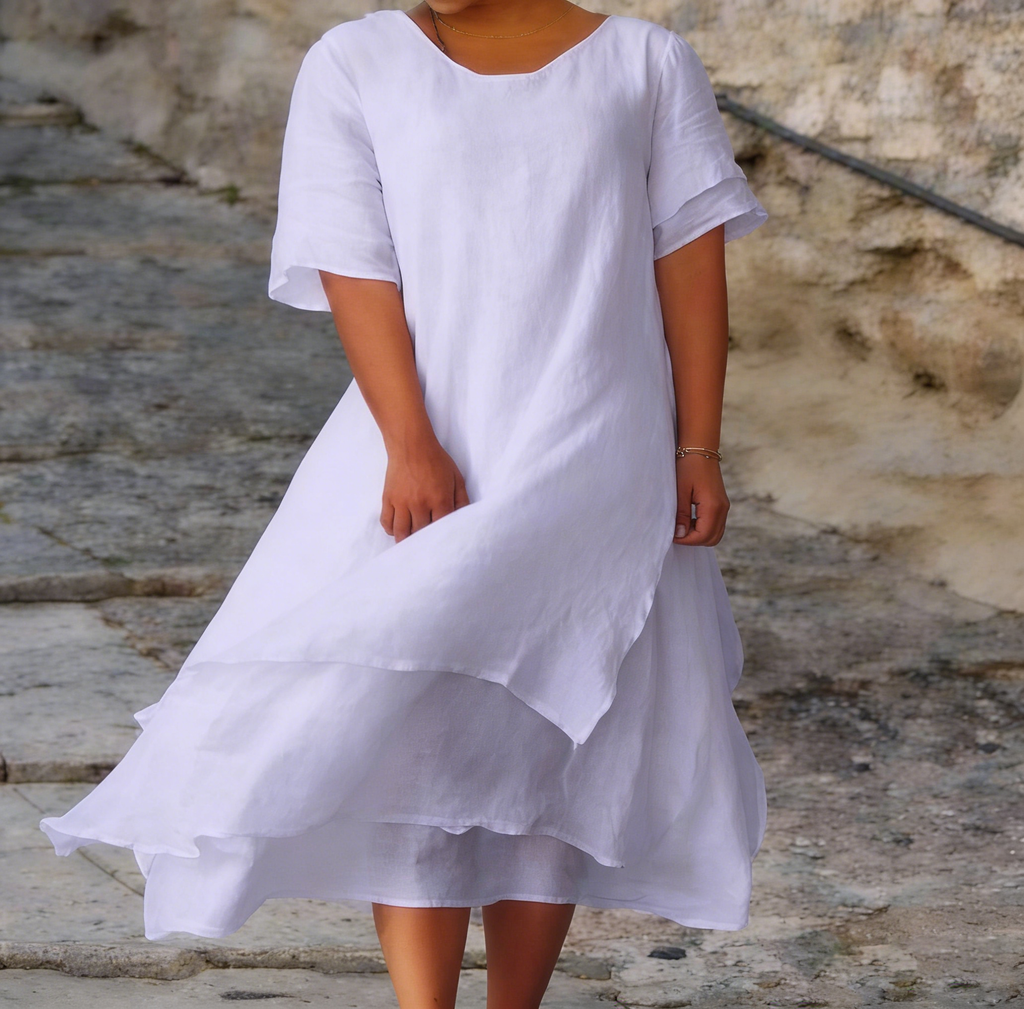 Women's Linen Layered Midi Dress