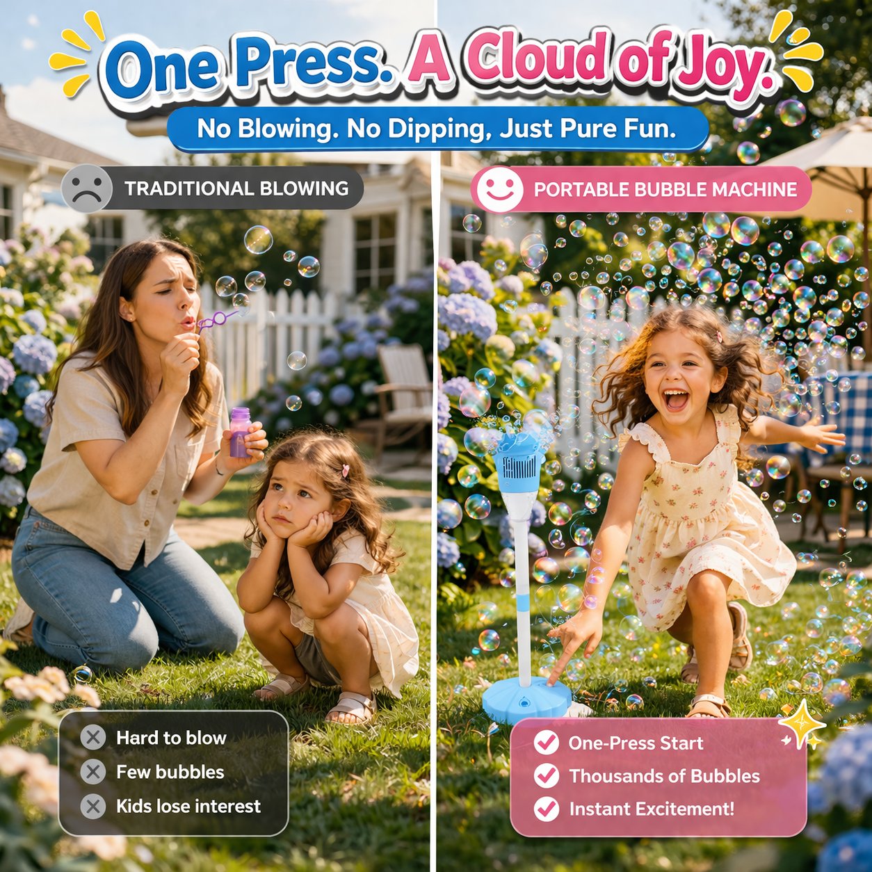 🔥🔥 One-Button Bubble Machine – LED Lights, Day & Night Fun, for Kids & Parties ☃