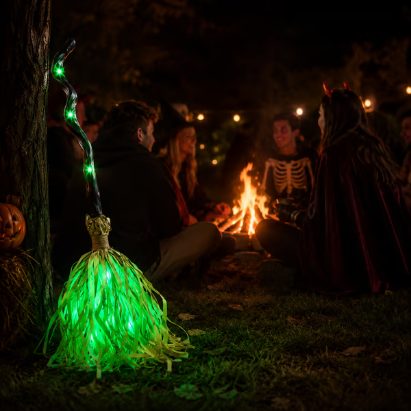 🧹 Animated Moving Witch Broom — 👻 Spooky Light, Sound & Motion Halloween Party Prop 🎃