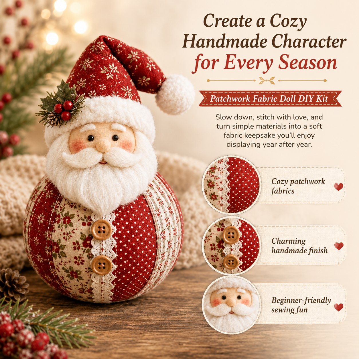 ✨🎄Patchwork Fabric Doll DIY Kit