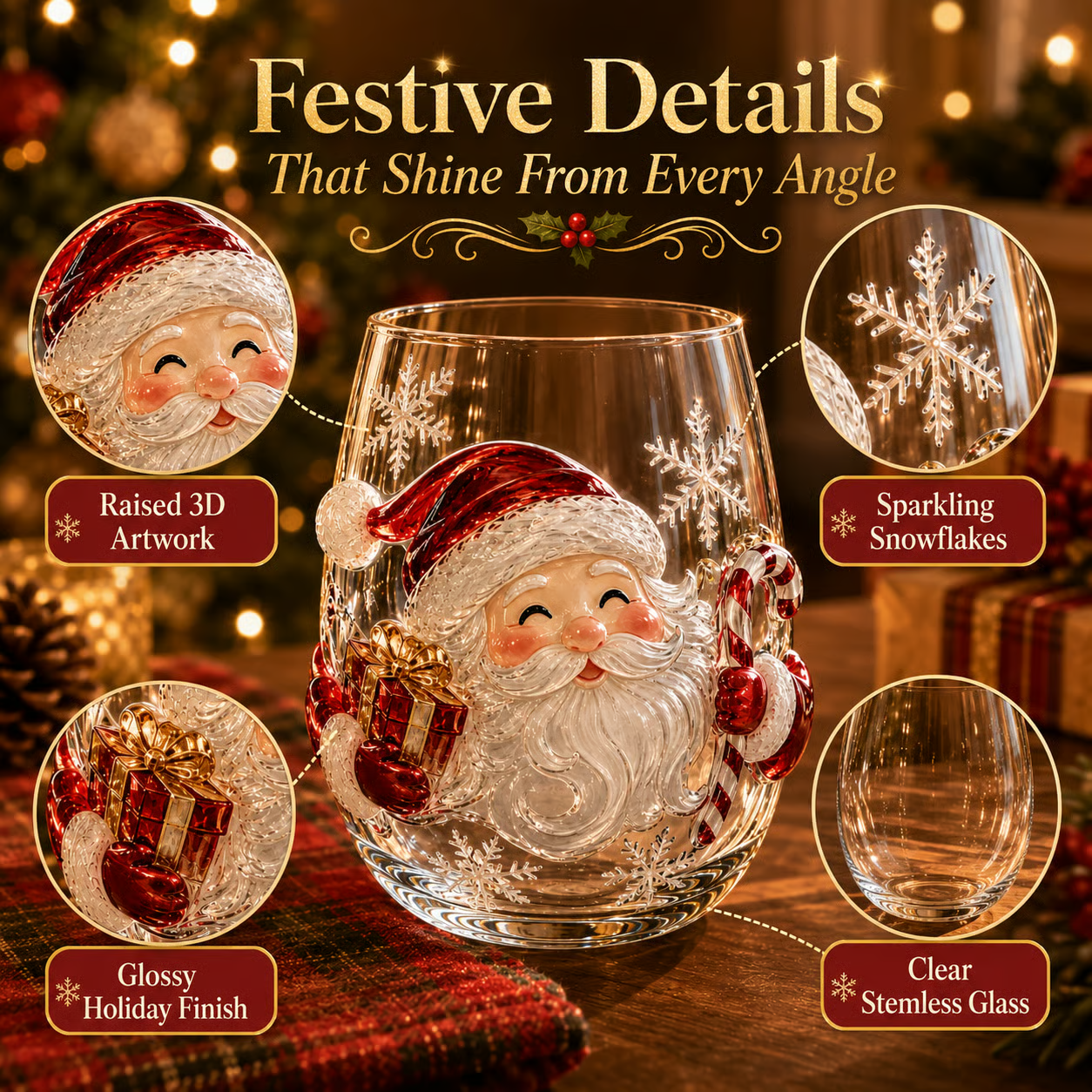 BUY 3 GET 1 FREE🎁 Magical Christmas 3D Glass Cup Collection – Santa, Reindeer, Snowman & Christmas Tree