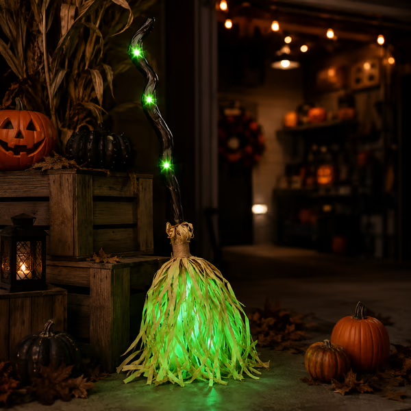 🧹 Animated Moving Witch Broom — 👻 Spooky Light, Sound & Motion Halloween Party Prop 🎃