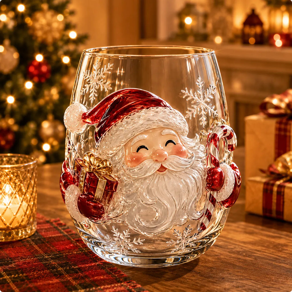 BUY 3 GET 1 FREE🎁 Magical Christmas 3D Glass Cup Collection – Santa, Reindeer, Snowman & Christmas Tree
